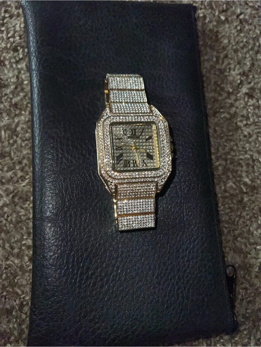 Pintime Iced Out Vintage Gold Diamond Moissanite Stainless Steel Watch